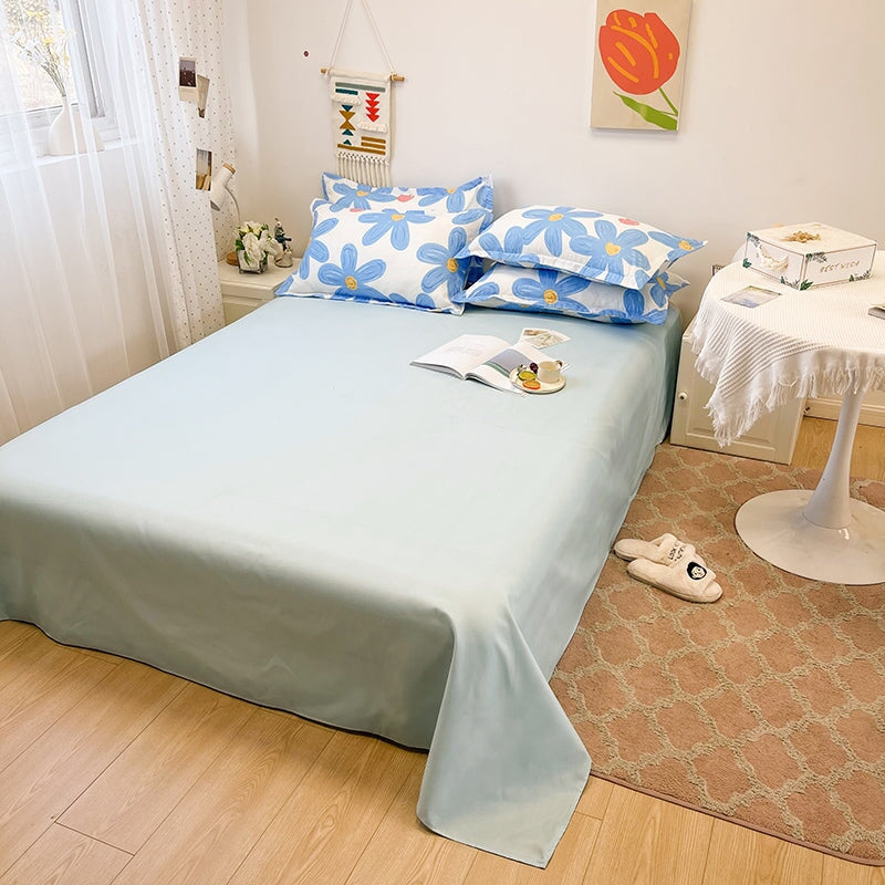 kawaiies-softtoys-plushies-kawaii-plush-Blue Flowers Peach Polyester Bedding Set Bedding Sets