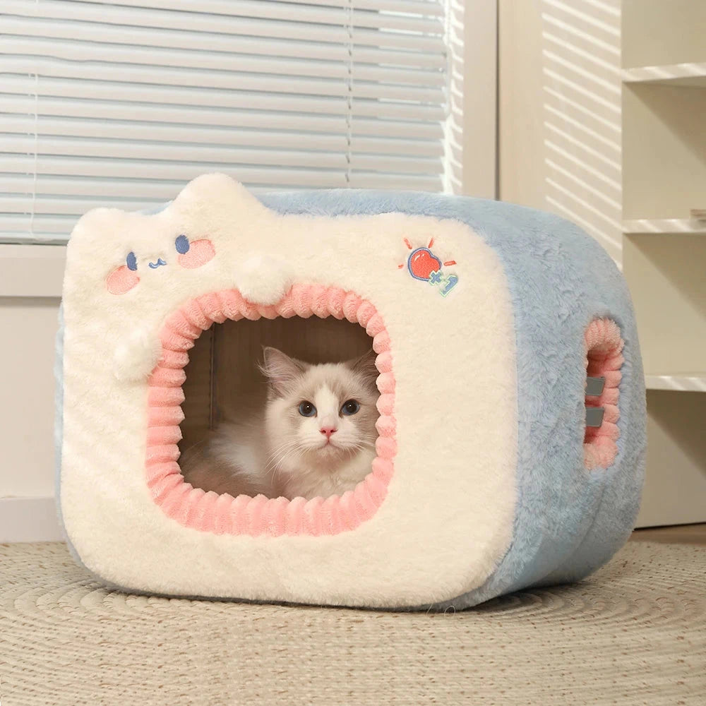 kawaiies-softtoys-plushies-kawaii-plush-Blue Green Television Pet Bed House Pet Beds