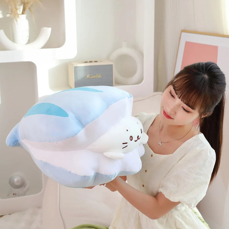 kawaiies-softtoys-plushies-kawaii-plush-Blue Oyster White Seal Plushie Soft toy