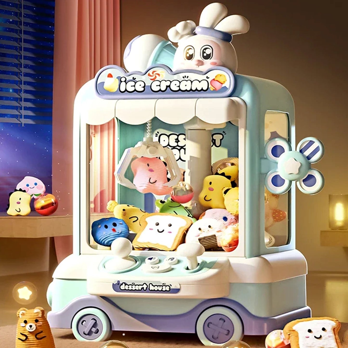 kawaiies-softtoys-plushies-kawaii-plush-Bunny Ice Cream Blue Pink Cart Mini Claw Machine Toys