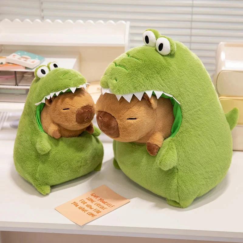 kawaiies-softtoys-plushies-kawaii-plush-Capybara Green Dinosaur Outfit Plushie Soft toy 30cm