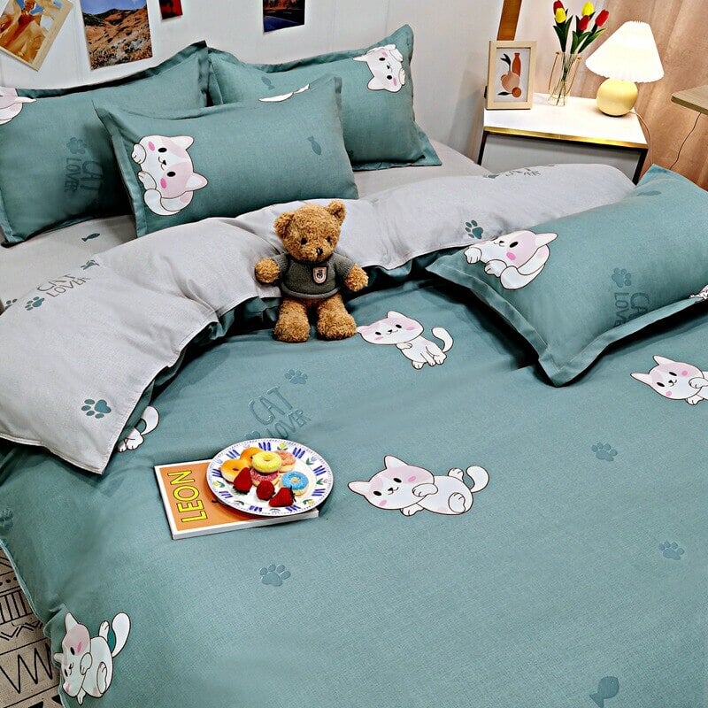 kawaiies-softtoys-plushies-kawaii-plush-Cartoon Cat Dog 120gsm Polyester Bedding Set Bedding Sets Cat Single 