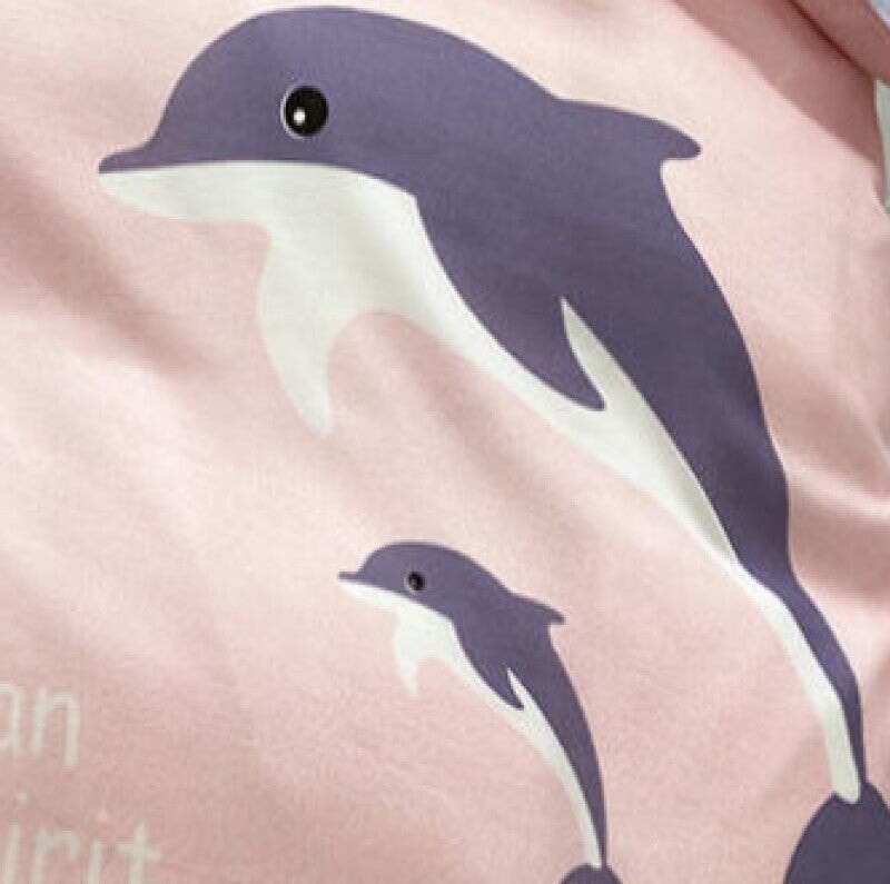 kawaiies-softtoys-plushies-kawaii-plush-Cartoon Dolphin Pink Ube 120gsm Polyester Bedding Set Bedding Sets