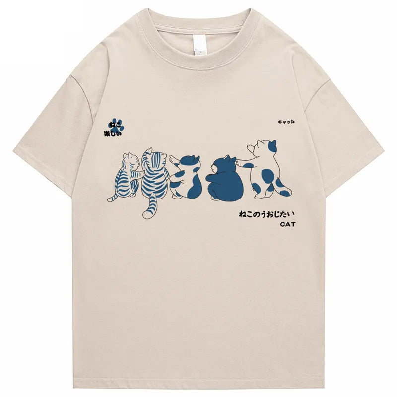 kawaiies-softtoys-plushies-kawaii-plush-Cat Family Gazing at Stars Unisex Tee Tops Cream S