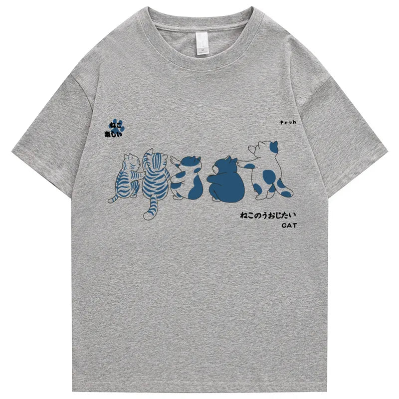 kawaiies-softtoys-plushies-kawaii-plush-Cat Family Gazing at Stars Unisex Tee Tops Gray S