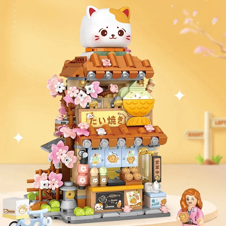 kawaiies-softtoys-plushies-kawaii-plush-Cat Taiyaki Flower Cafes Foldable Micro Building Set Collection Build it