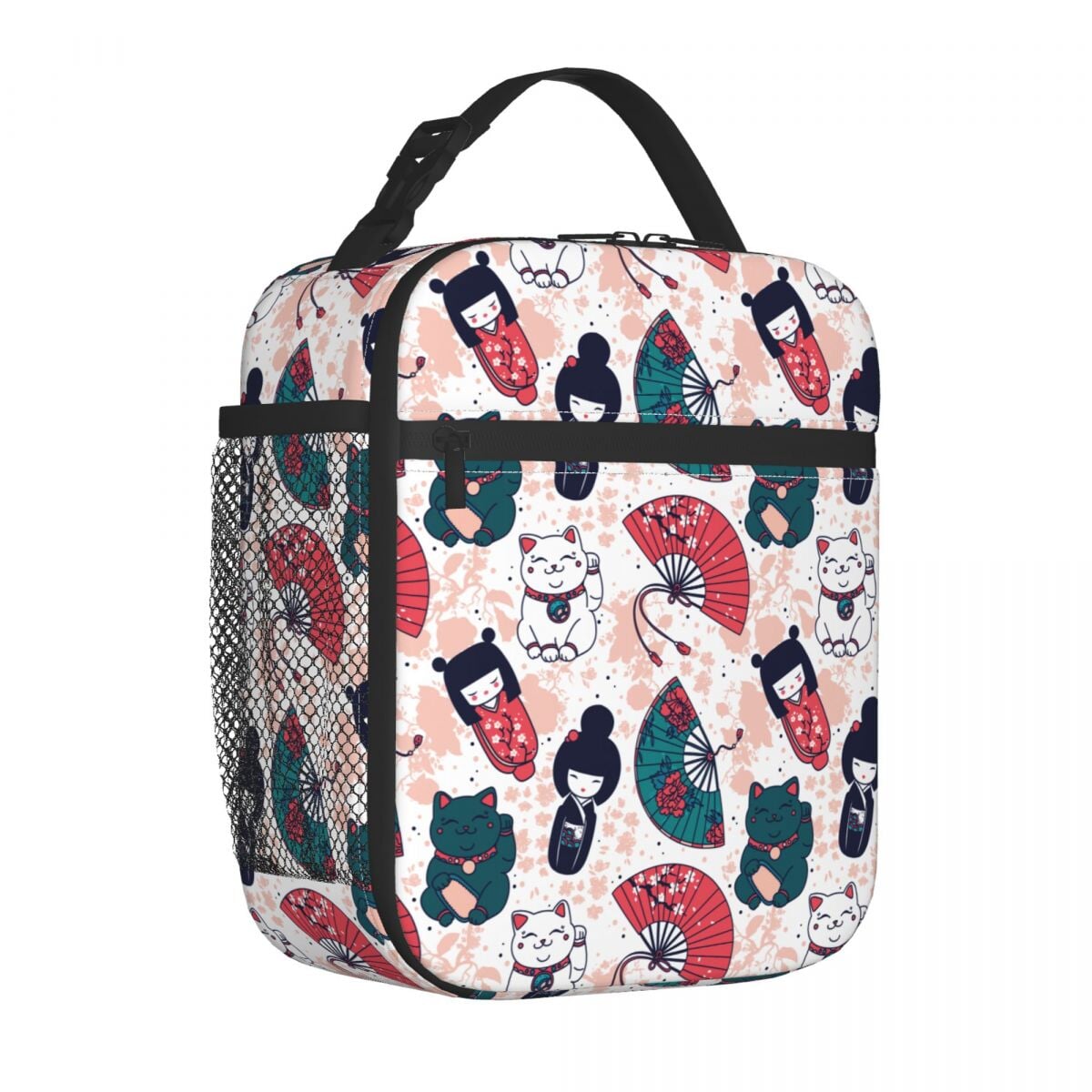 kawaiies-softtoys-plushies-kawaii-plush-Cherry Blossom Lucky Cat Kokeshi Doll Insulated Lunch Bags Bag White