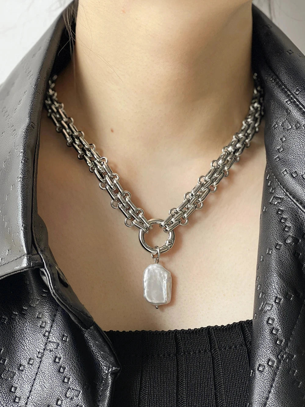 kawaiies-softtoys-plushies-kawaii-plush-Chunky Chain Pearl Pendant Necklace Jewelry