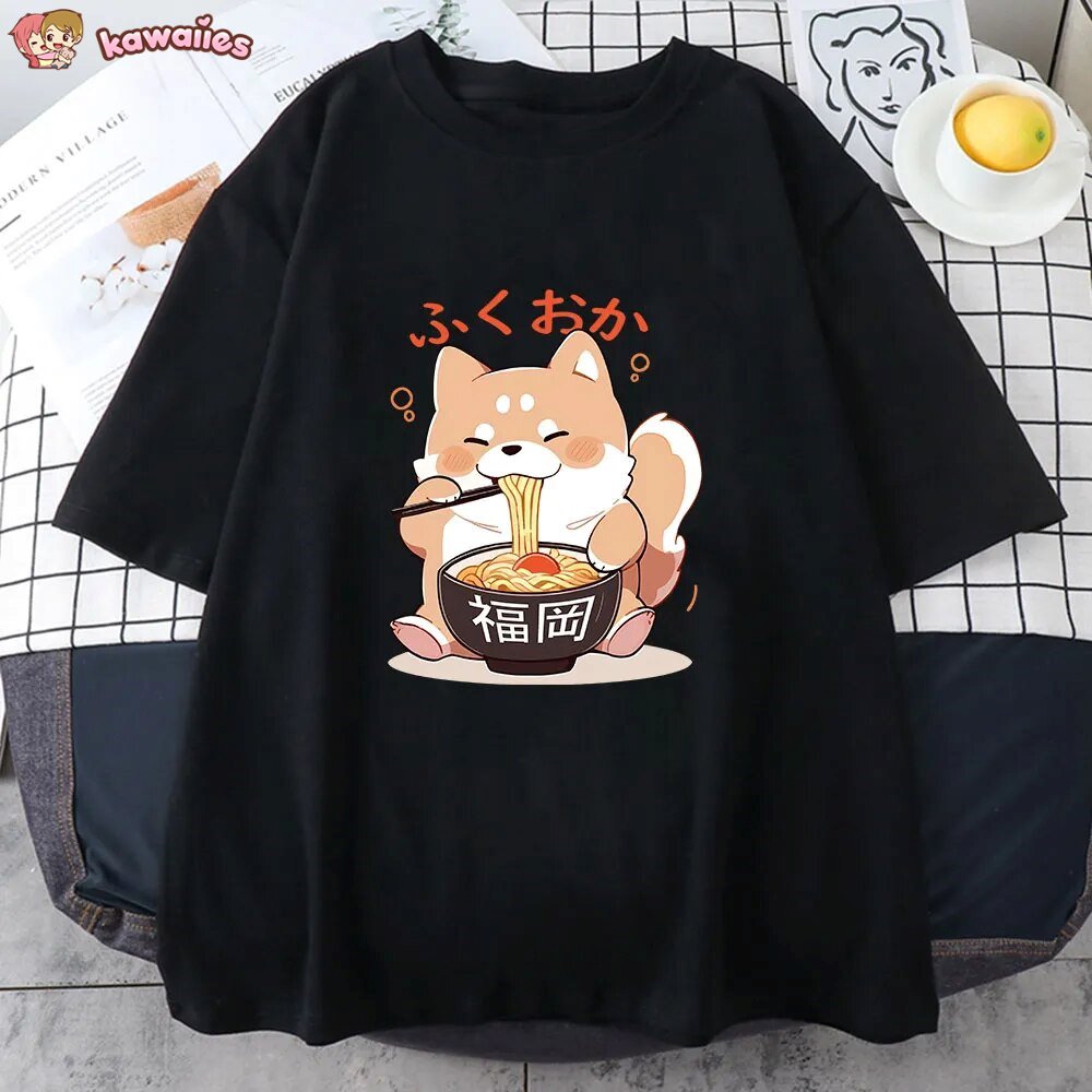 kawaiies-softtoys-plushies-kawaii-plush-Cute Shiba Inu Slurping Ramen Unisex Tee Apparel