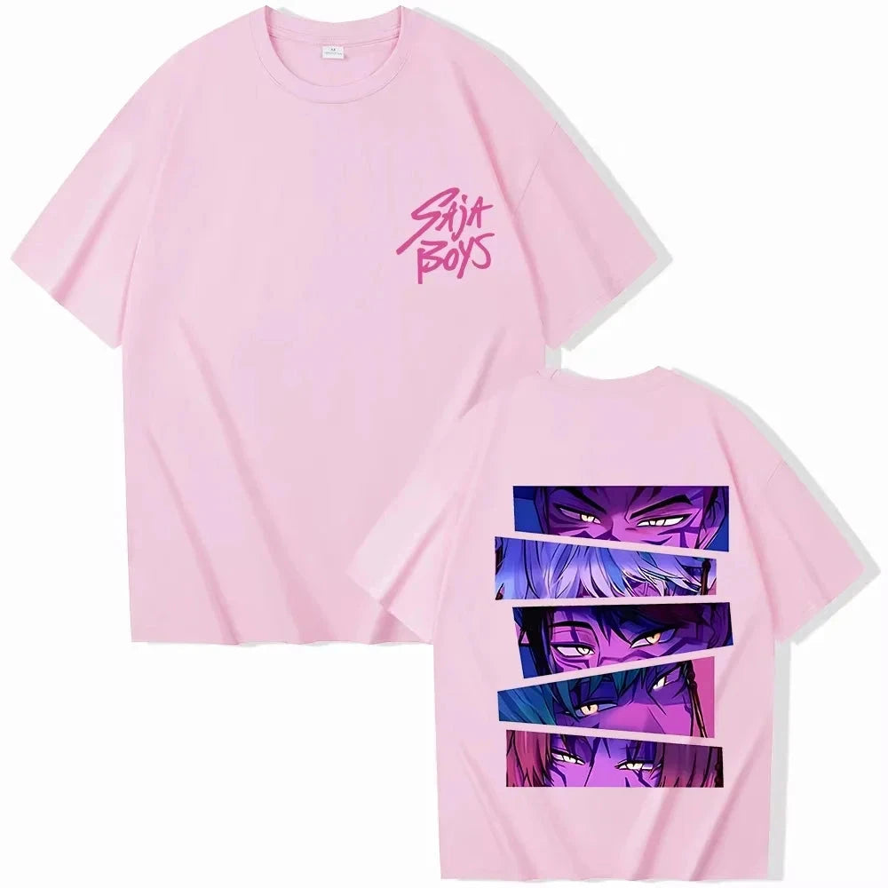kawaiies-softtoys-plushies-kawaii-plush-Demon Hunters Saja Boys Manga Split Unisex Tee Apparel Pink XS