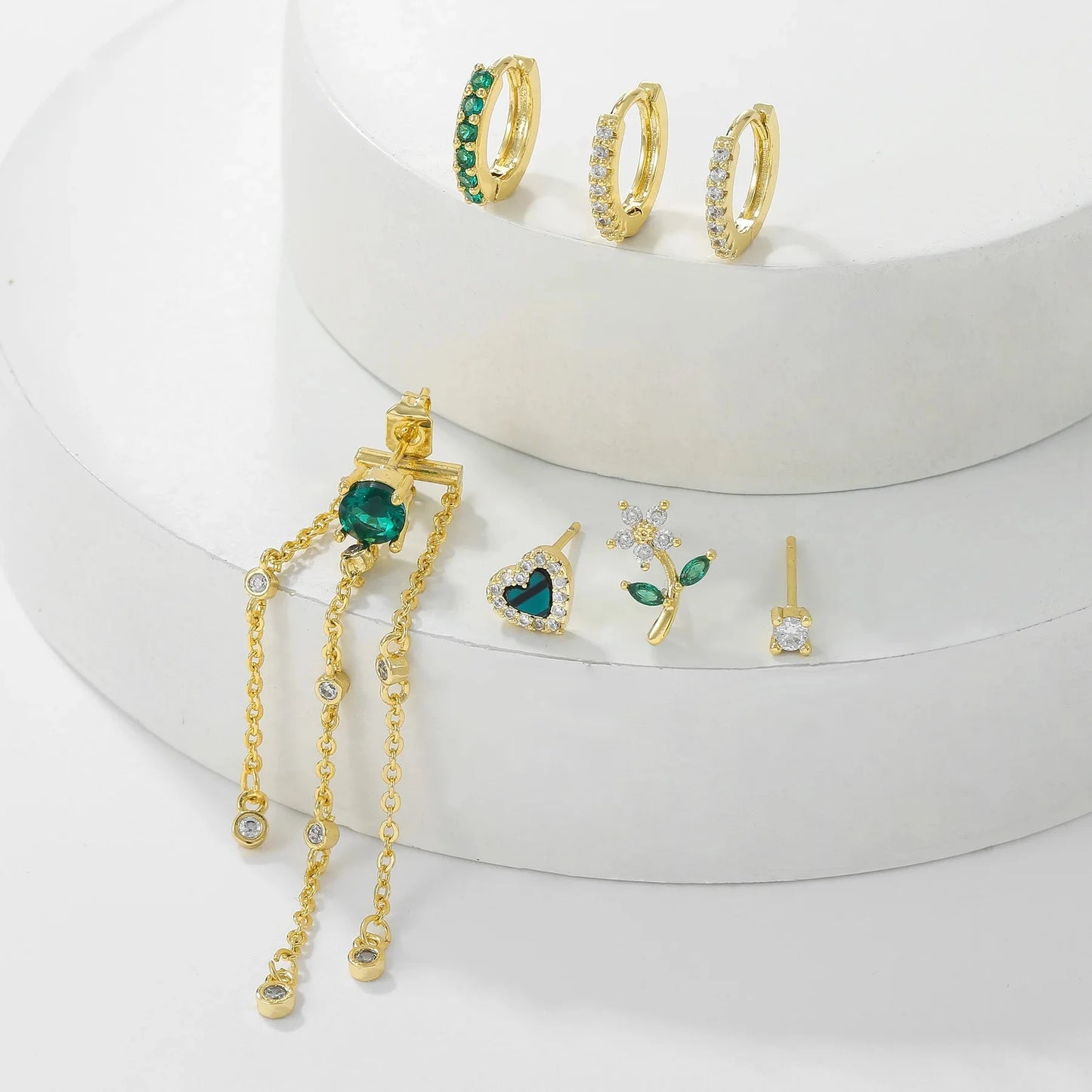 kawaiies-softtoys-plushies-kawaii-plush-Emerald Bloom 18k Gold-Plated Earring Set Jewelry