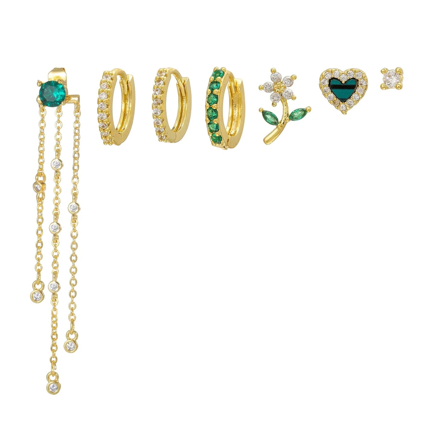 kawaiies-softtoys-plushies-kawaii-plush-Emerald Bloom 18k Gold-Plated Earring Set Jewelry Gold