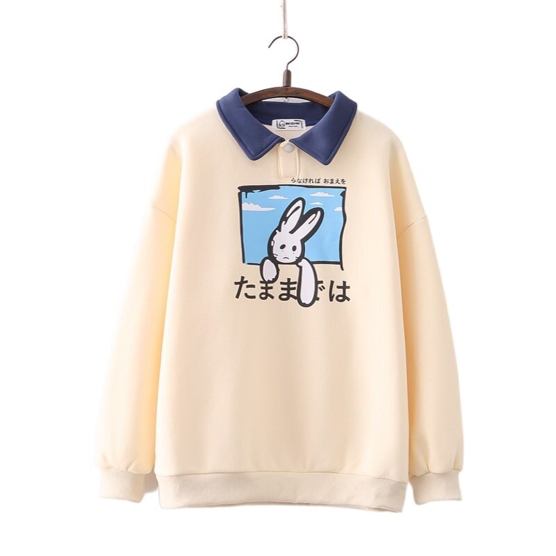 kawaiies-softtoys-plushies-kawaii-plush-Farewell Bunny Polo Sweatshirt Sweatshirt Cream