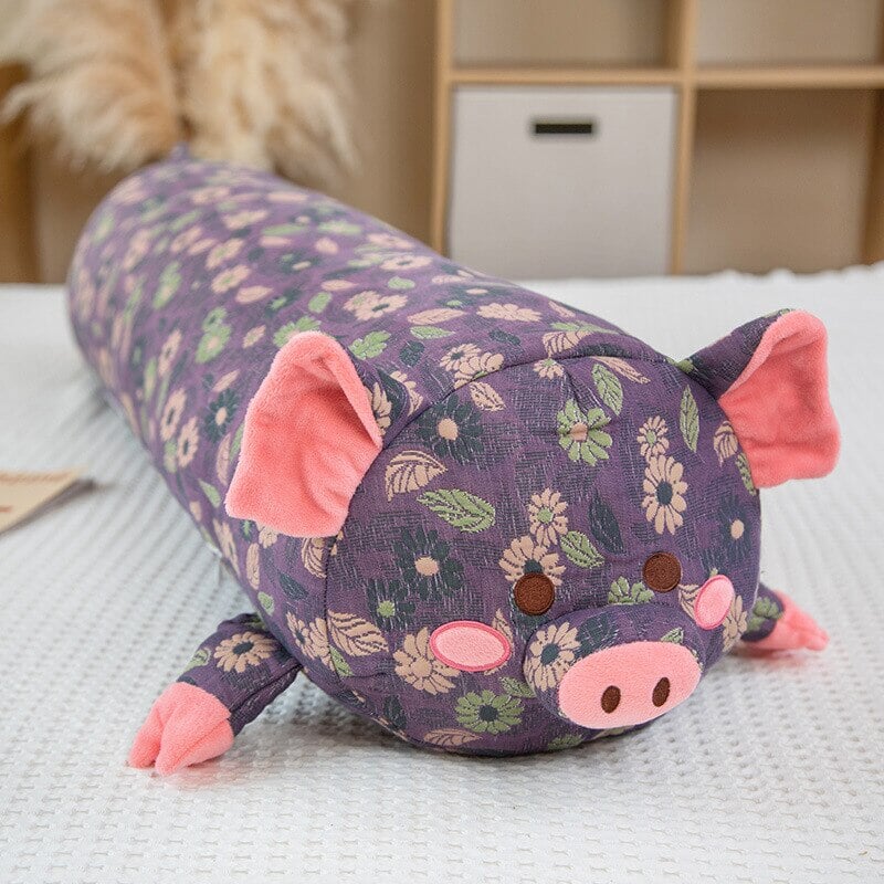 kawaiies-softtoys-plushies-kawaii-plush-Floral Embroidered Pig Long Snuggle Buddy Soft toy Purple 43in / 110cm 