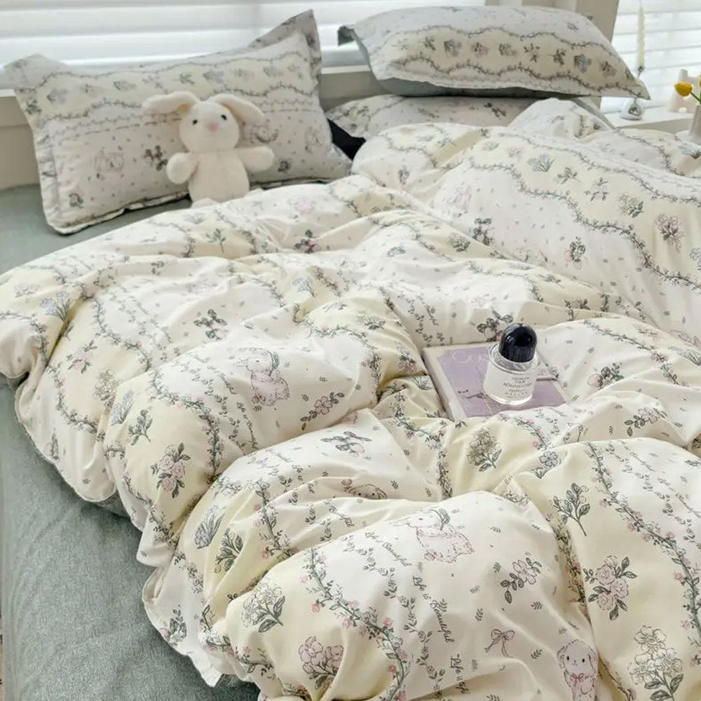 kawaiies-softtoys-plushies-kawaii-plush-Floral Sage Green & Cream Botanical Print Bedding Set Home Decor