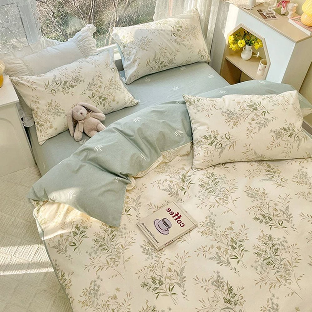 kawaiies-softtoys-plushies-kawaii-plush-Floral Sage Green & Cream Botanical Print Bedding Set Home Decor