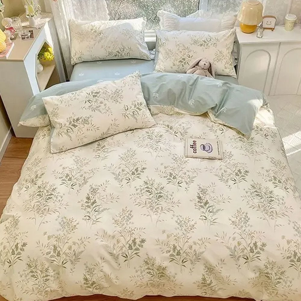 kawaiies-softtoys-plushies-kawaii-plush-Floral Sage Green & Cream Botanical Print Bedding Set Home Decor