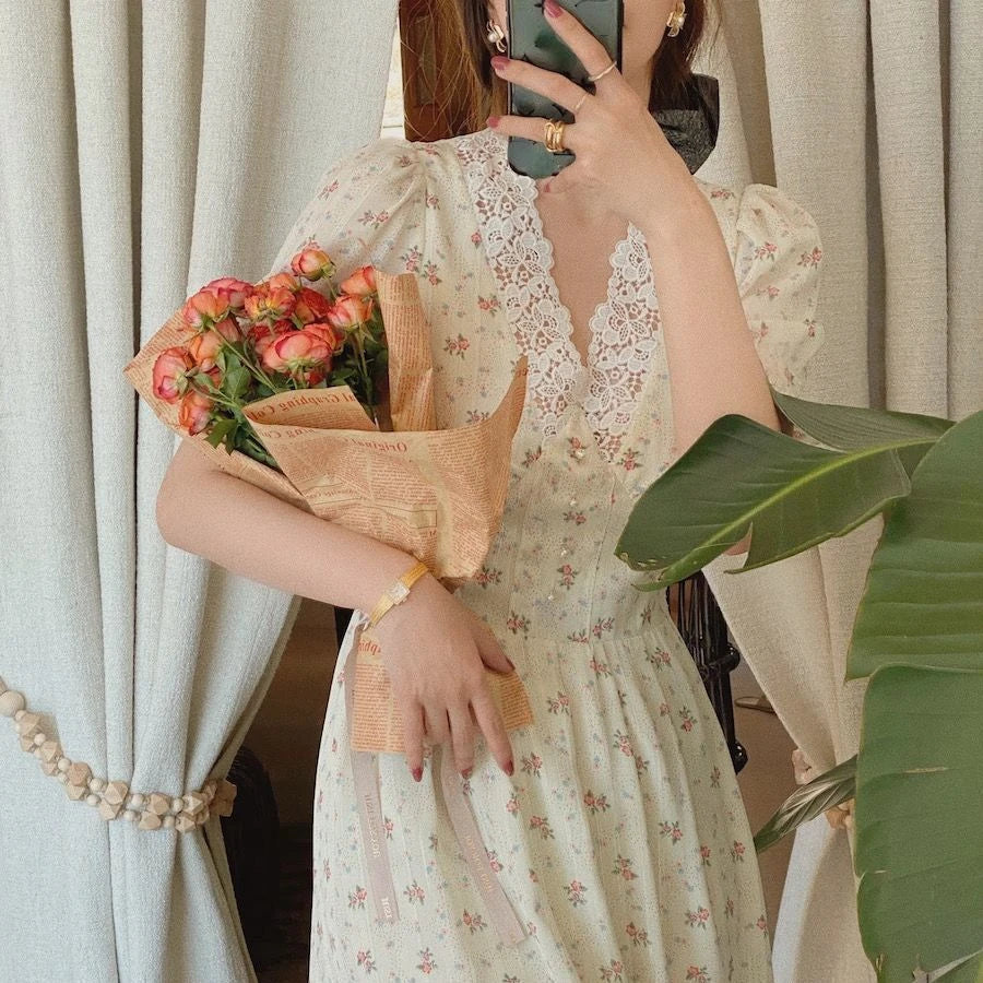 kawaiies-softtoys-plushies-kawaii-plush-Floral Vintage Lace Cottage Dress Apparel Cream S