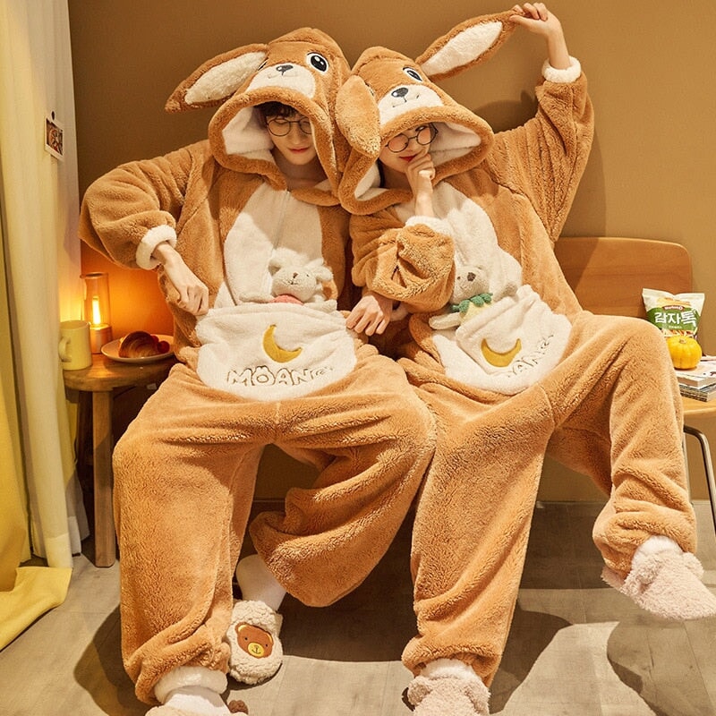 kawaiies-softtoys-plushies-kawaii-plush-Fluffy Brown Bunny Adults Pyjama 1-Piece Set Apparel Women-M 