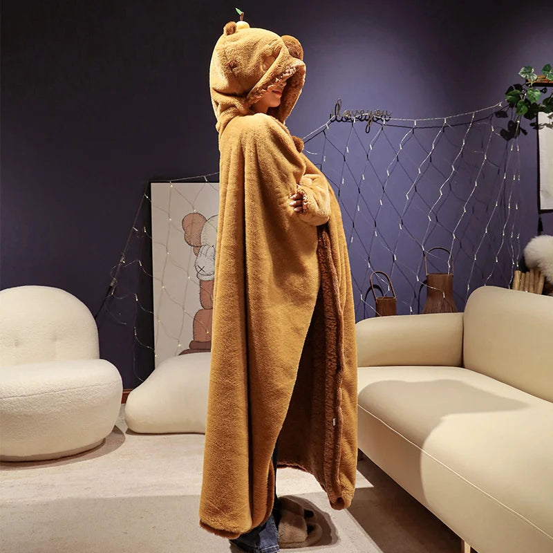 kawaiies-softtoys-plushies-kawaii-plush-Fluffy Capybara Cloak Hooded Blanket Cape Apparel