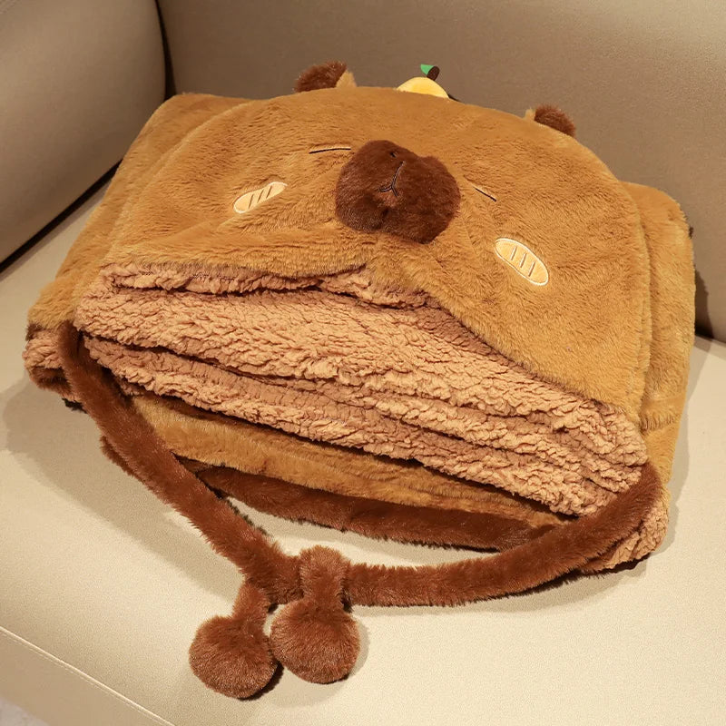 kawaiies-softtoys-plushies-kawaii-plush-Fluffy Capybara Cloak Hooded Blanket Cape Apparel 80x120cm