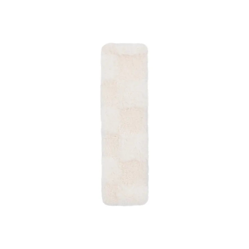 kawaiies-softtoys-plushies-kawaii-plush-Fluffy Checkered Plush Car Seat Belt Cover Shoulder Strap Accessory Car Beige