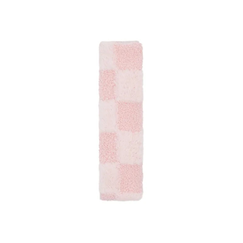 kawaiies-softtoys-plushies-kawaii-plush-Fluffy Checkered Plush Car Seat Belt Cover Shoulder Strap Accessory Car Pink
