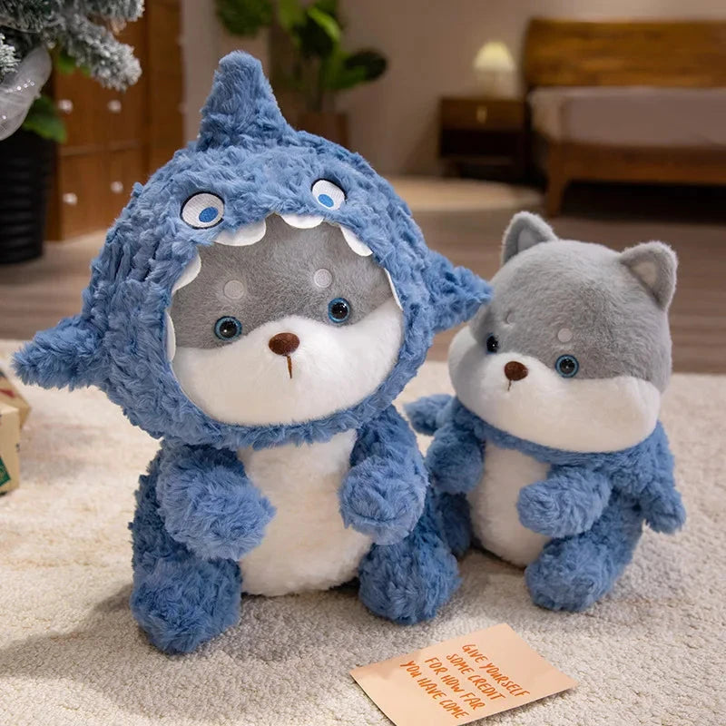 kawaiies-softtoys-plushies-kawaii-plush-Fluffy Dog & Cat in Shark Outfit Plushie Soft toy