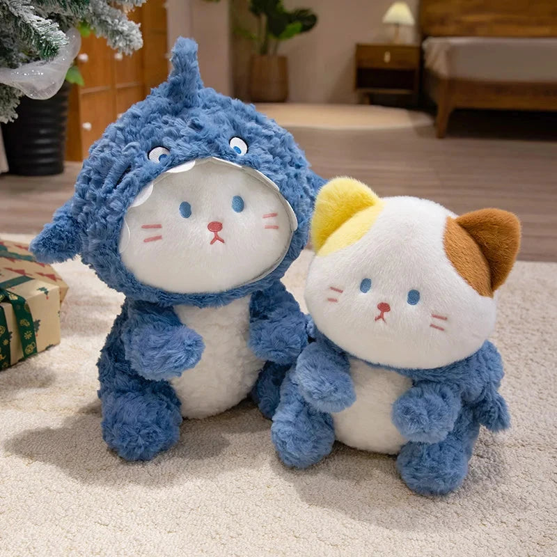 kawaiies-softtoys-plushies-kawaii-plush-Fluffy Dog & Cat in Shark Outfit Plushie Soft toy