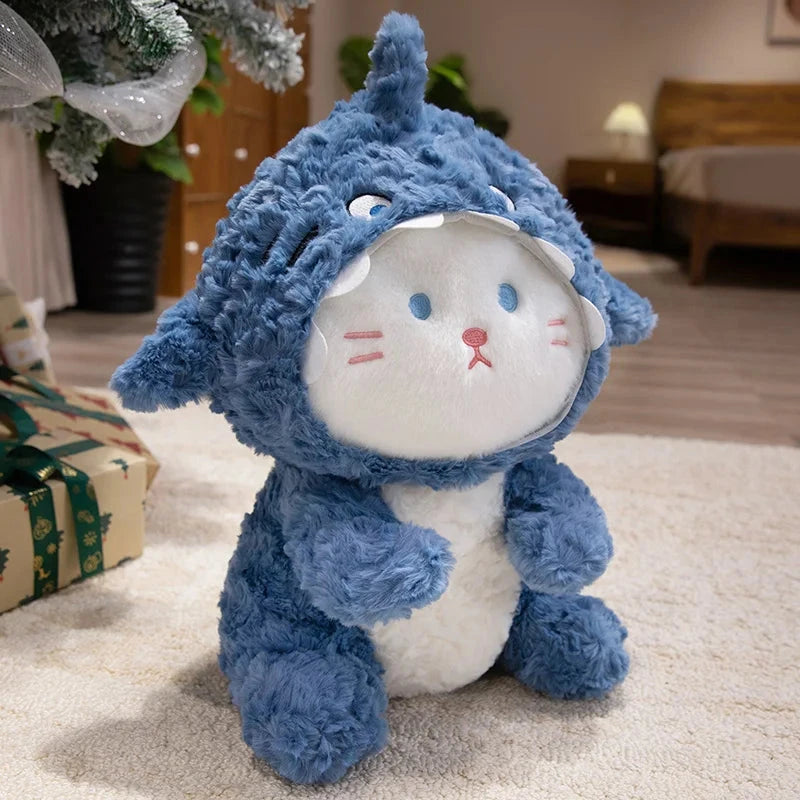 kawaiies-softtoys-plushies-kawaii-plush-Fluffy Dog & Cat in Shark Outfit Plushie Soft toy Cat (Meowmi) 35cm