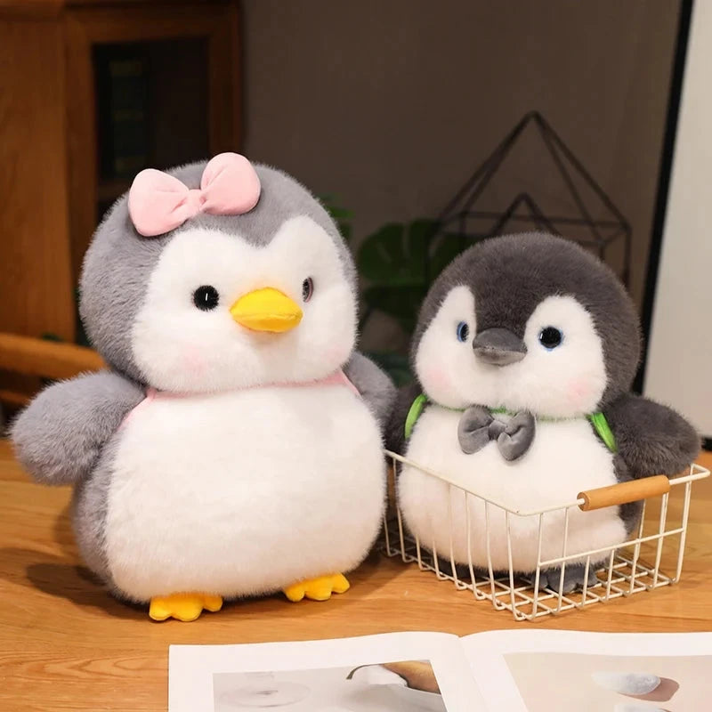 kawaiies-softtoys-plushies-kawaii-plush-Fluffy Gray Penguin Plushie with Turtle Backpack Soft toy