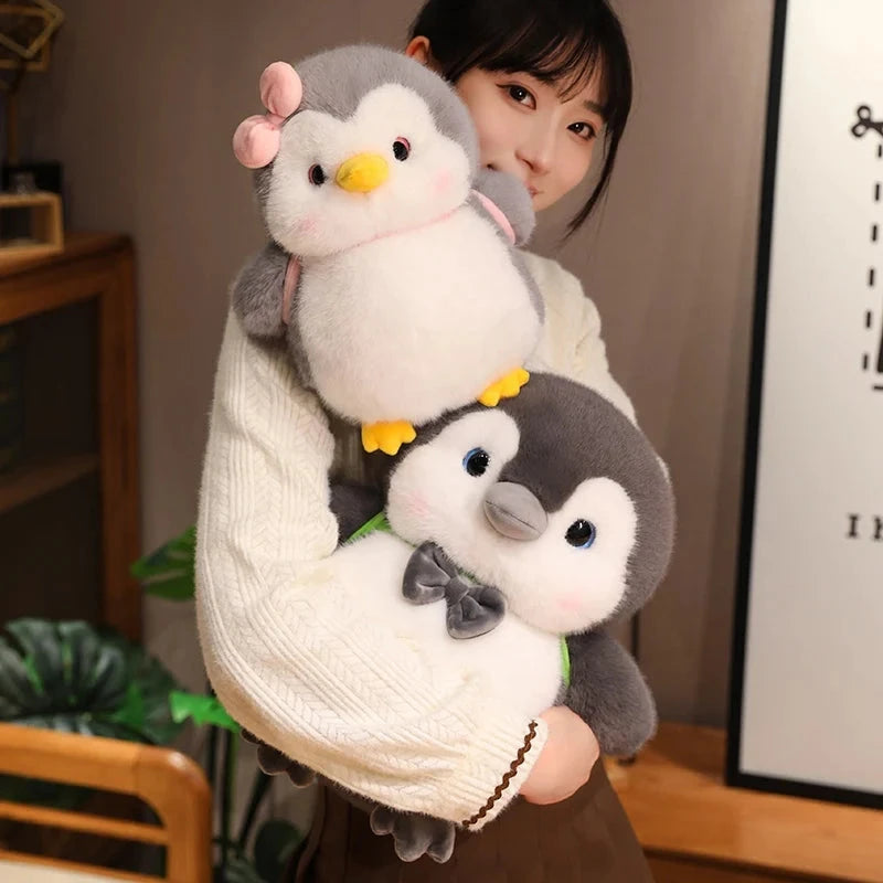 kawaiies-softtoys-plushies-kawaii-plush-Fluffy Gray Penguin Plushie with Turtle Backpack Soft toy