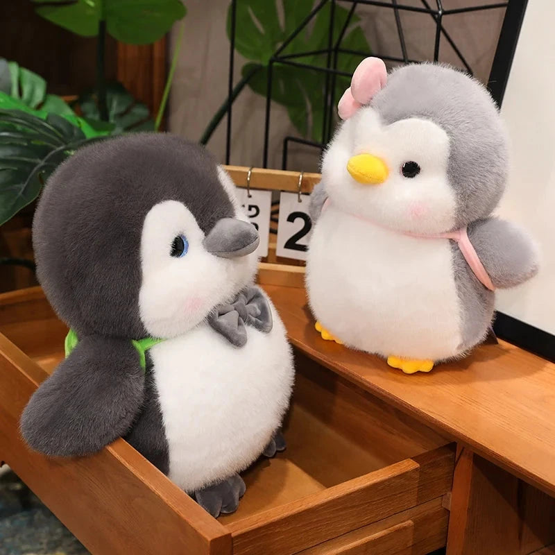 kawaiies-softtoys-plushies-kawaii-plush-Fluffy Gray Penguin Plushie with Turtle Backpack Soft toy