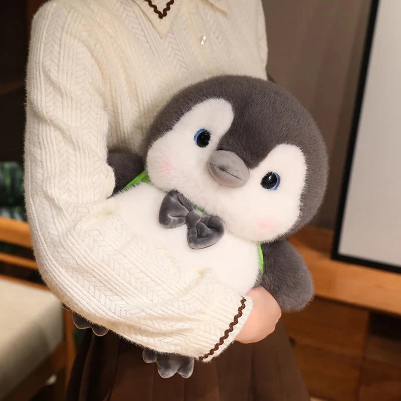 kawaiies-softtoys-plushies-kawaii-plush-Fluffy Gray Penguin Plushie with Turtle Backpack Soft toy