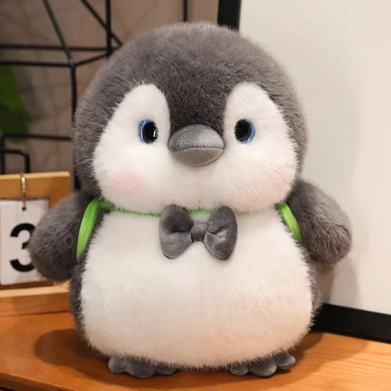 kawaiies-softtoys-plushies-kawaii-plush-Fluffy Gray Penguin Plushie with Turtle Backpack Soft toy Boy 10in / 25cm