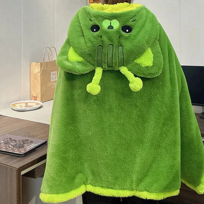 kawaiies-softtoys-plushies-kawaii-plush-Fluffy Green Cat Cloak Hooded Blanket Cape Apparel
