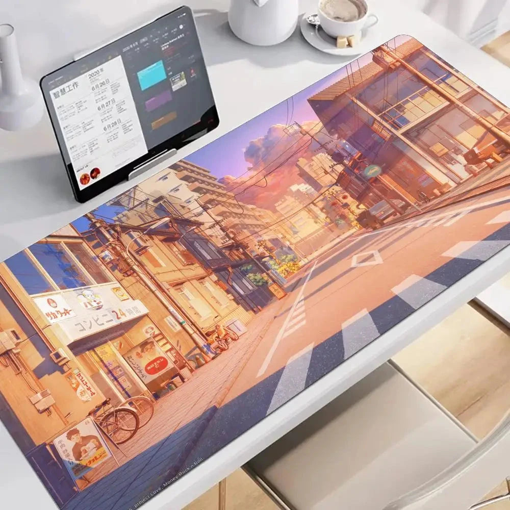 kawaiies-softtoys-plushies-kawaii-plush-Glowing Japanese Street Architecture Mouse Pad Mouse Pads Day Glow 100 x 50cm