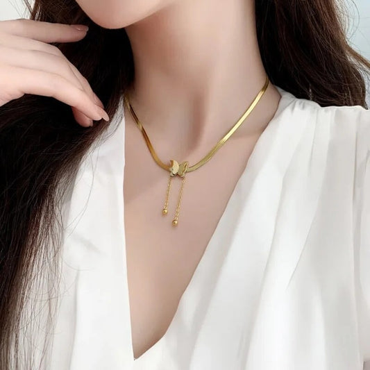 kawaiies-softtoys-plushies-kawaii-plush-Golden Butterfly Drop Chain Necklace Jewelry