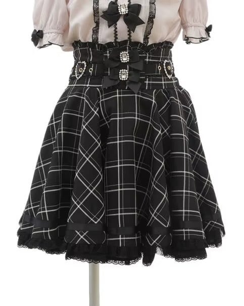 kawaiies-softtoys-plushies-kawaii-plush-Gothic Heart Bow High Waist Black Plaid Skirt Apparel Plaid S