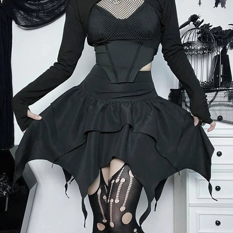 kawaiies-softtoys-plushies-kawaii-plush-Gothic Witch Punk Irregular Black Skirt Apparel
