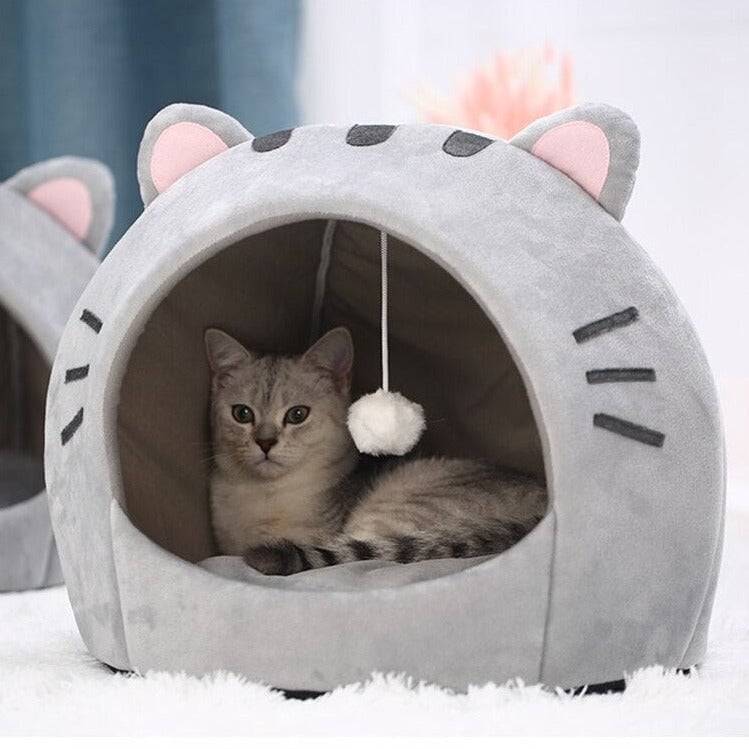 kawaiies-softtoys-plushies-kawaii-plush-Gray Cat-themed Cat Dog Pet Round Cave House pet toys