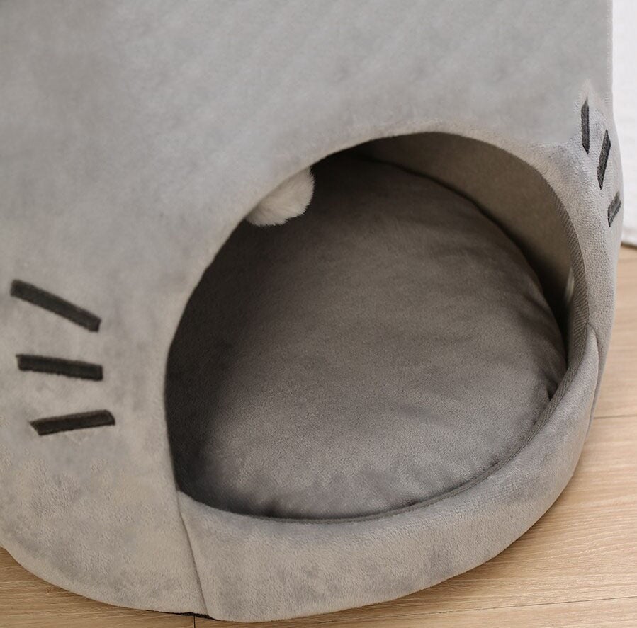 kawaiies-softtoys-plushies-kawaii-plush-Gray Cat-themed Cat Dog Pet Round Cave House pet toys