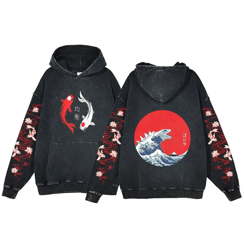 kawaiies-softtoys-plushies-kawaii-plush-Great Wave off Kanagawa Fish Godzilla Vintage Style Unisex Hoodie Apparel Godzilla S