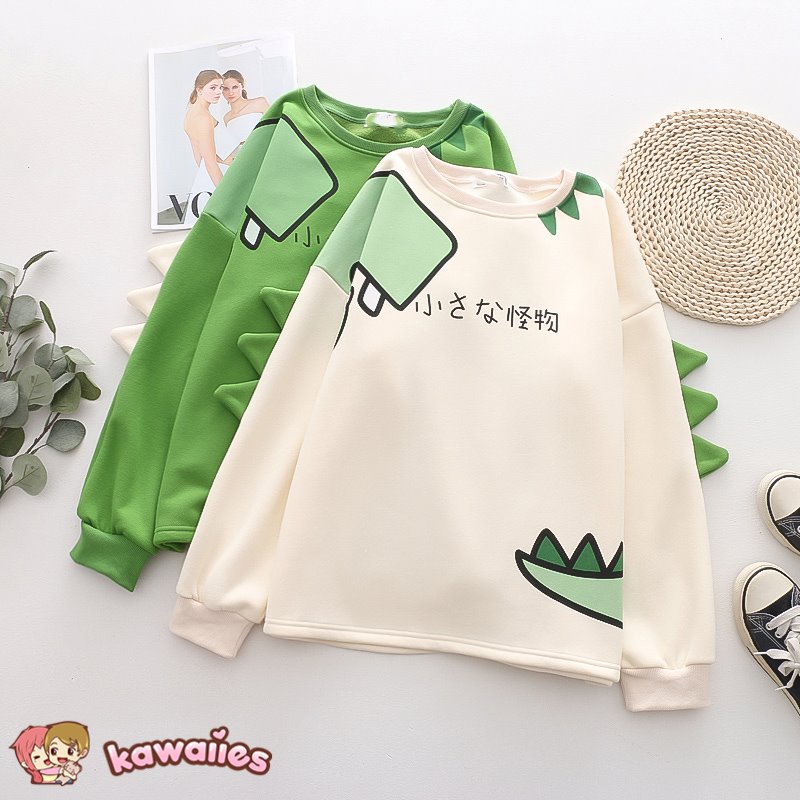 kawaiies-softtoys-plushies-kawaii-plush-Green Dinosaur Long Sleeve Unisex Sweatshirts | NEW Hoodies
