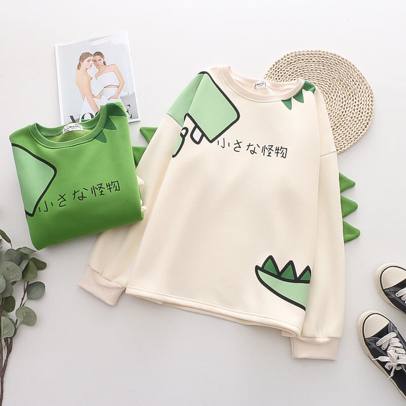 kawaiies-softtoys-plushies-kawaii-plush-Green Dinosaur Long Sleeve Unisex Sweatshirts | NEW Hoodies