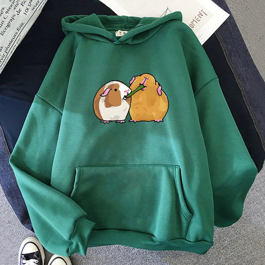 kawaiies-softtoys-plushies-kawaii-plush-Guinea Pig Sharing is Caring Unisex Hoodie Apparel Dark Green XS