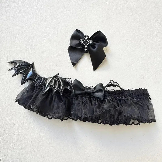 kawaiies-softtoys-plushies-kawaii-plush-Handmade Black Batwing Gothic Dress Labubu Outfit Accessories