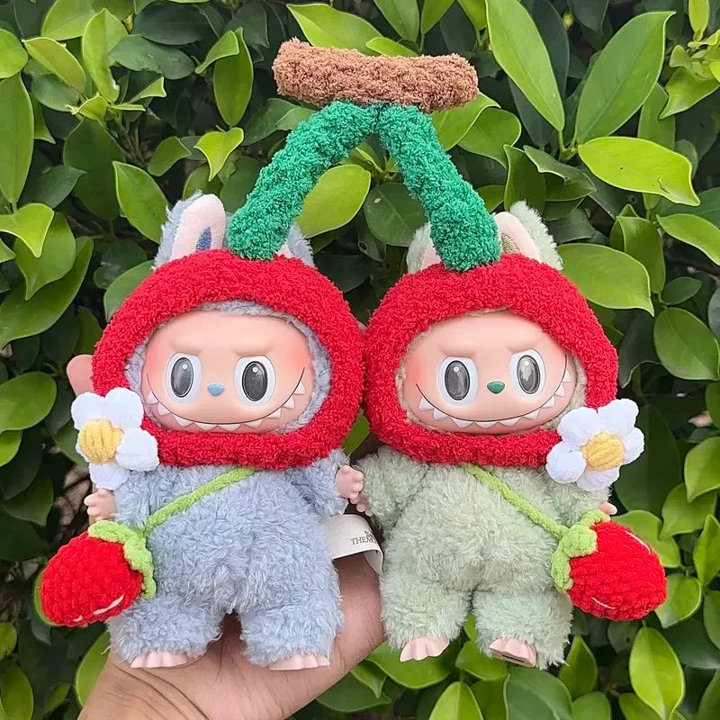 Handmade Knit Cherry Twins Labubu Outfit – Kawaiies Handmade Knit Cherry Twins Labubu Outfit – Kawaiies