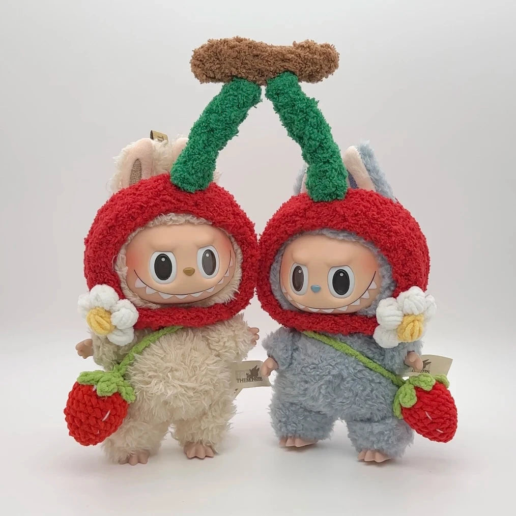 kawaiies-softtoys-plushies-kawaii-plush-. Handmade Knit Cherry Twins Labubu Outfit Accessories