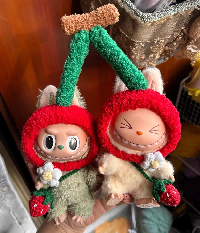 kawaiies-softtoys-plushies-kawaii-plush-. Handmade Knit Cherry Twins Labubu Outfit Accessories